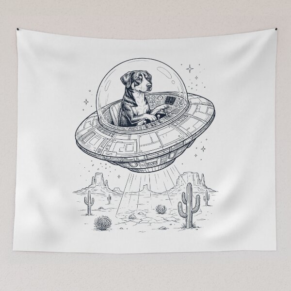Item preview, Vintage Entlebucher Mountain Dog Riding UFO Dog Mom Dad Lover designed and sold by DoodleTortle.