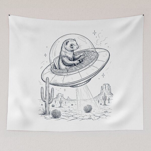Item preview, Vintage Ferret Riding UFO Animal Lover designed and sold by DoodleTortle.