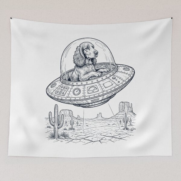 Item preview, Vintage Field Spaniel Riding UFO Dog Mom Dad Lover designed and sold by DoodleTortle.