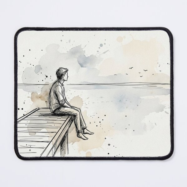 Item preview, The Wanderer’s Rest - Sketchy Man on a Pier Overlooking the Water designed and sold by myforestfog.