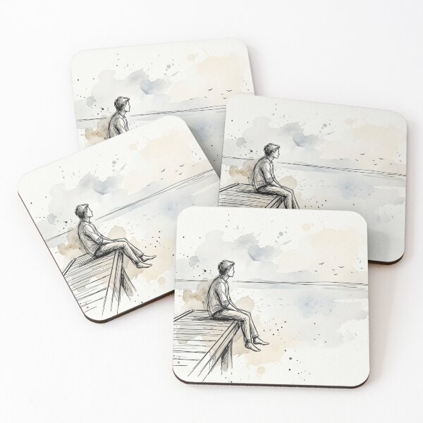 Item preview, The Wanderer’s Rest - Sketchy Man on a Pier Overlooking the Water designed and sold by myforestfog.