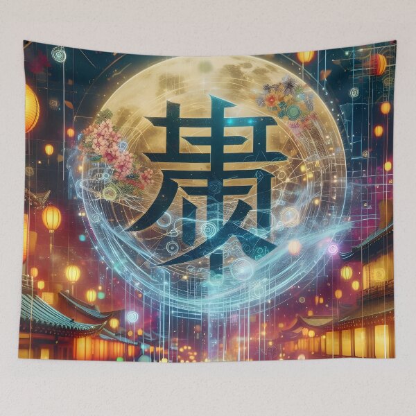 Item preview, Neon Harmony Kanji Moonlight designed and sold by AI-Only Creations.