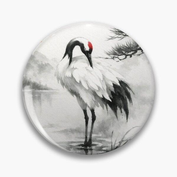 Item preview, Japanese Crane Sumi-e Ink Wash Painting - Zen Nature Art designed and sold by montaodujour.