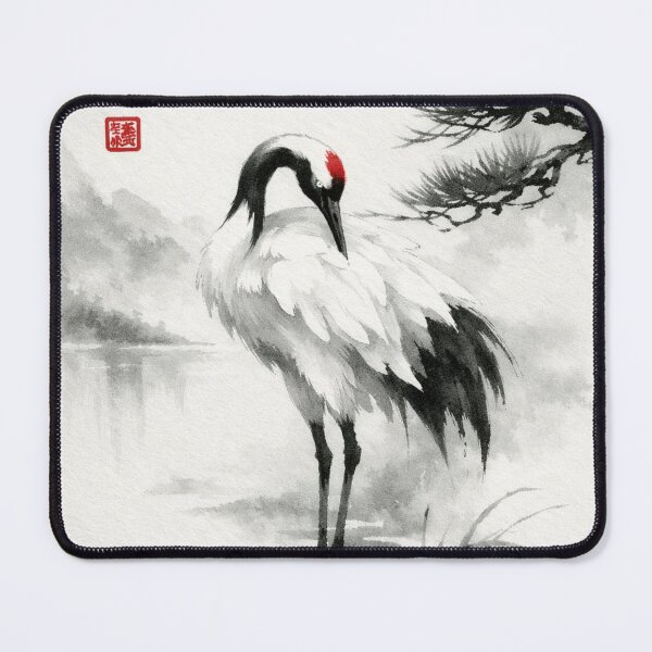 Item preview, Japanese Crane Sumi-e Ink Wash Painting - Zen Nature Art designed and sold by montaodujour.