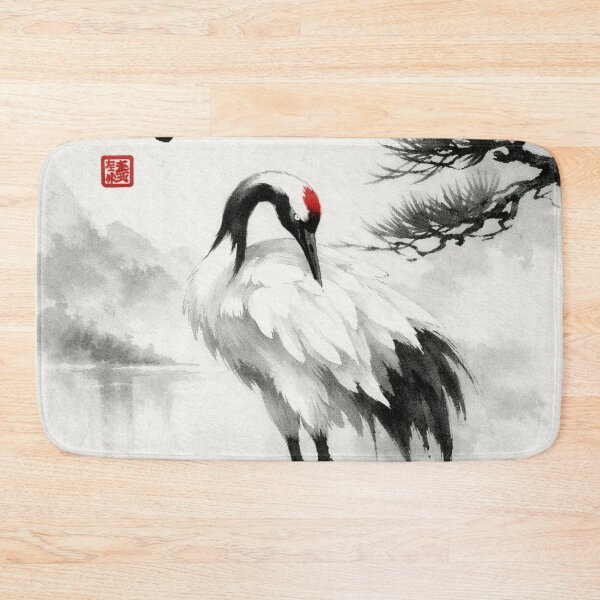 Item preview, Japanese Crane Sumi-e Ink Wash Painting - Zen Nature Art designed and sold by montaodujour.