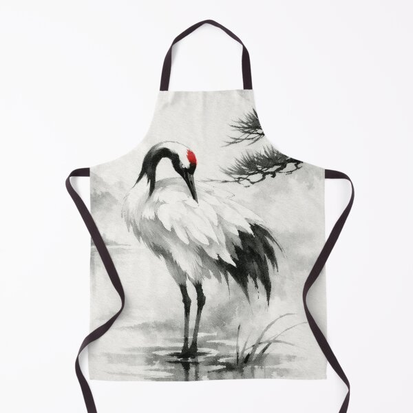 Item preview, Japanese Crane Sumi-e Ink Wash Painting - Zen Nature Art designed and sold by montaodujour.