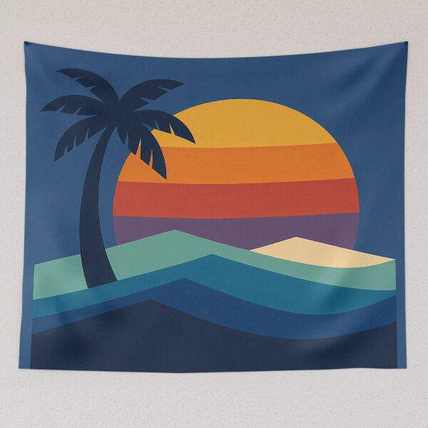 Item preview, Tropical Palm Sunset Over Retro Waves designed and sold by InkSmithery.