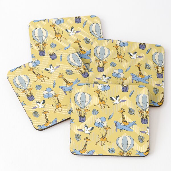 Item preview, Flying Jungle Safari Chevron yellow and pastel blue designed and sold by kobyakov.