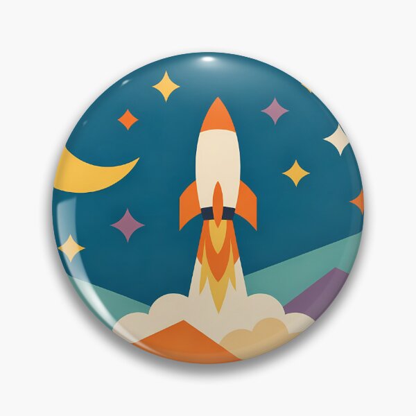 Item preview, Retro Rocket Launch Over Geometric Mountains designed and sold by InkSmithery.