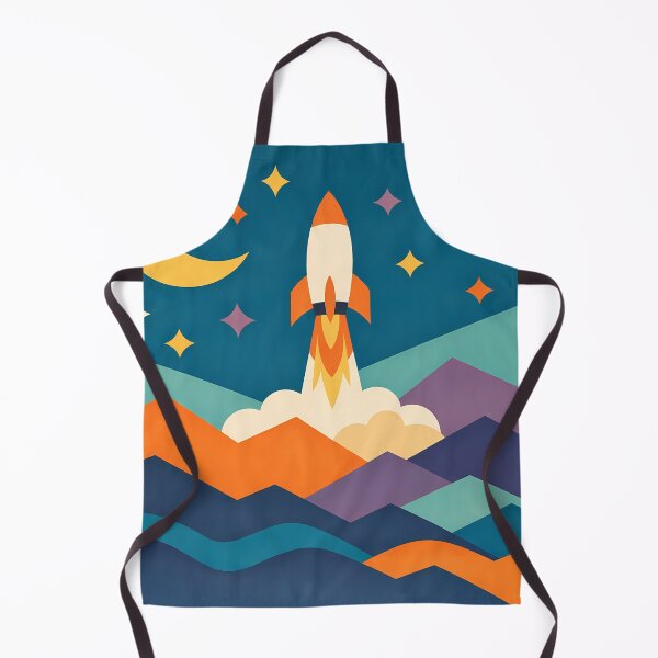 Item preview, Retro Rocket Launch Over Geometric Mountains designed and sold by InkSmithery.
