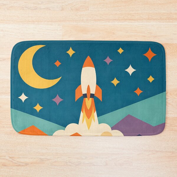 Item preview, Retro Rocket Launch Over Geometric Mountains designed and sold by InkSmithery.
