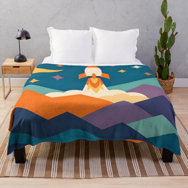 Item preview, Retro Rocket Launch Over Geometric Mountains designed and sold by InkSmithery.
