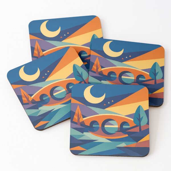 Item preview, Geometric Crescent Moon Bridge Landscape designed and sold by InkSmithery.