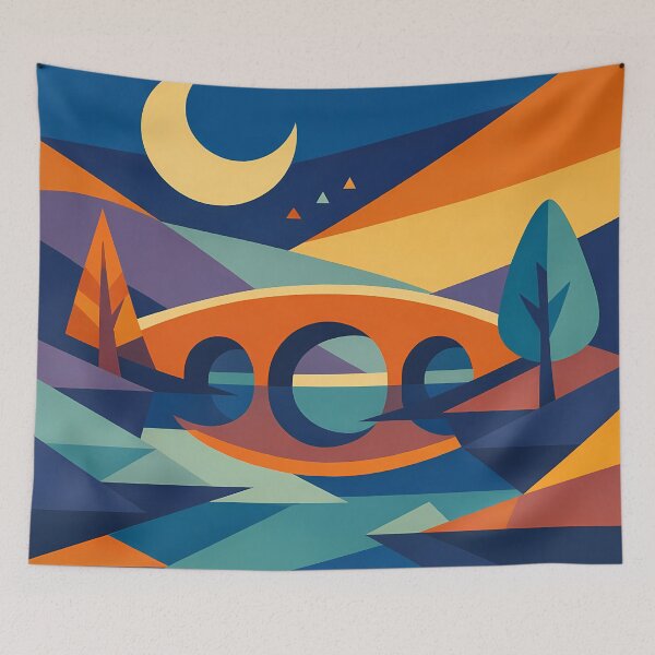 Item preview, Geometric Crescent Moon Bridge Landscape designed and sold by InkSmithery.
