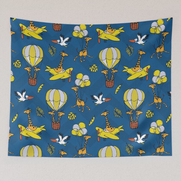 Item preview, Flying Jungle Safari Chevron blue-yellow designed and sold by kobyakov.