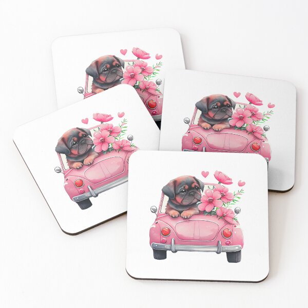 Item preview, Cute Pug in Pink Vintage Car Watercolor designed and sold by AchraffPrint.