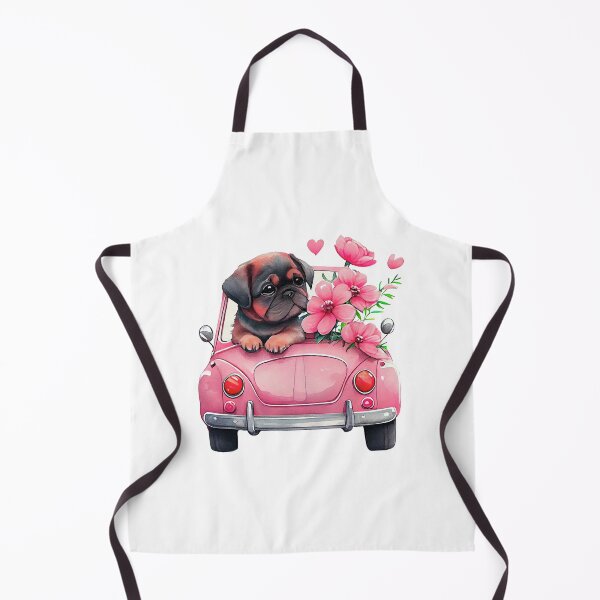 Item preview, Cute Pug in Pink Vintage Car Watercolor designed and sold by AchraffPrint.