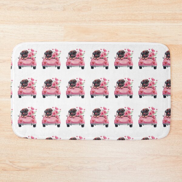 Item preview, Cute Pug in Pink Vintage Car Watercolor designed and sold by AchraffPrint.