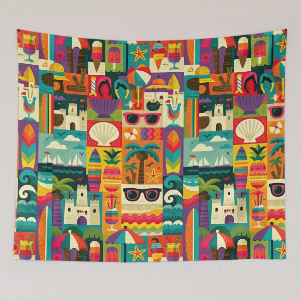 Item preview, Retro Sandcastle and Palm Tree Vacation Design designed and sold by Piotrek0001.
