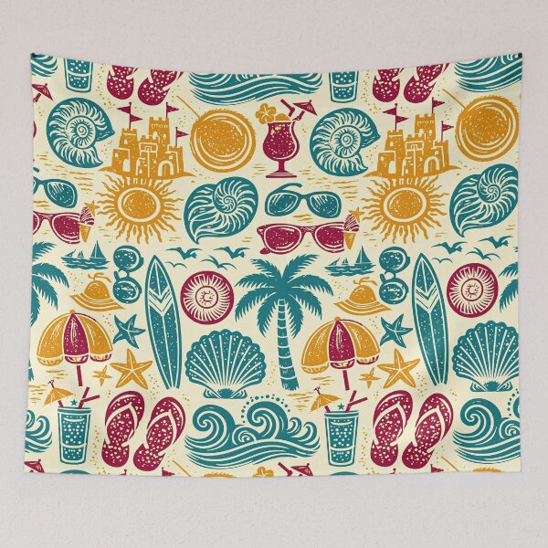 Item preview, Vintage Style Seashells and Sun Coastal Pattern designed and sold by Piotrek0001.