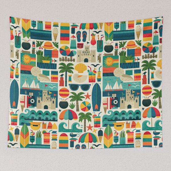 Item preview, Dense Retro Beach Elements Illustration designed and sold by Piotrek0001.