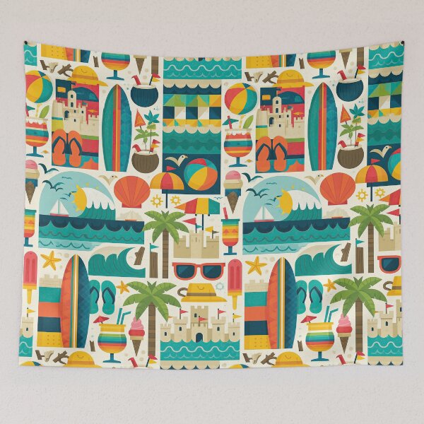 Item preview, Ocean Waves and Surfboards Vibrant Print designed and sold by Piotrek0001.
