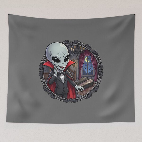 Item preview, Funny Grey Alien Vampire In Gothic Castle designed and sold by Sunkhung.