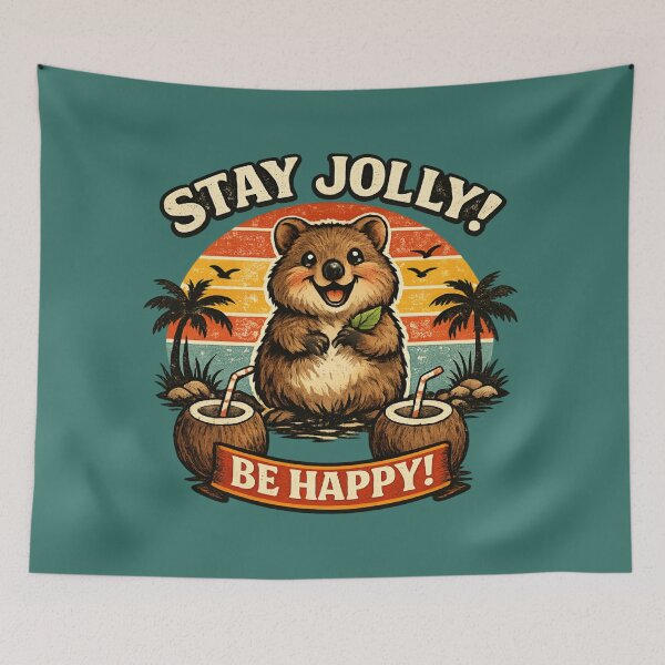 Item preview, Stay Jolly Be Happy - Cute Quokka Retro Sunset  designed and sold by SidTastic .