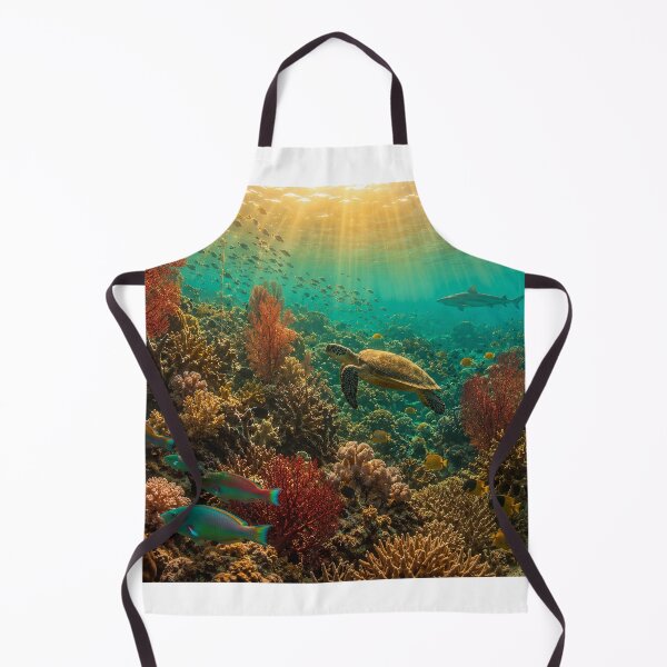 Item preview, Spectacular Living Coral Reef Underwater — Sea Turtle Parrotfish Shark Yellow Butterfly Fish Red Sea Fan Golden Light Shafts — Award Winning Nature Photography designed and sold by Bossygraphicske.