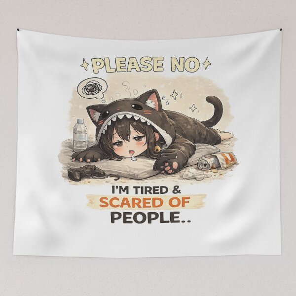 Item preview, I’m Tired & Scared of People – Funny Introvert Cat Anime Design designed and sold by YamiSociety.