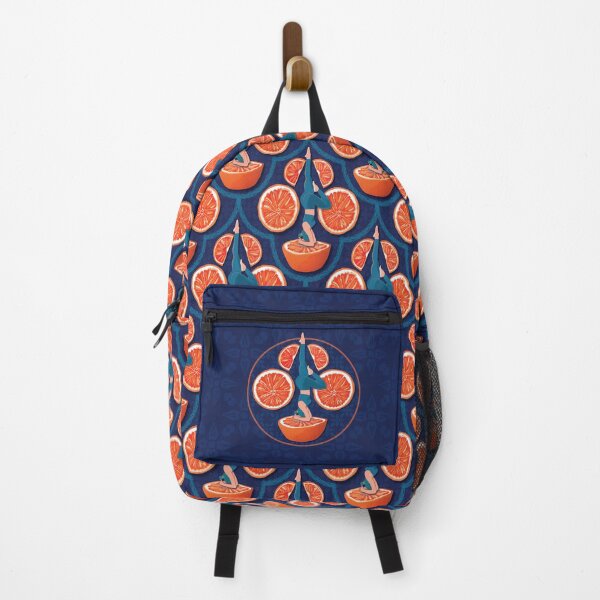 Item preview, Woman juicing blood oranges, navy blue background designed and sold by WONDERPRINTVALLEY.