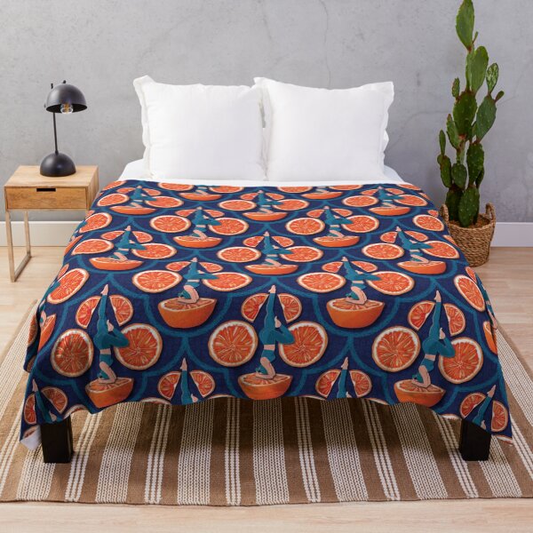 Item preview, Woman juicing blood oranges, navy blue background designed and sold by WONDERPRINTVALLEY.