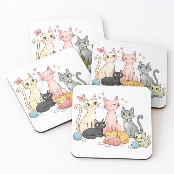 Item preview, Colorful Cat Family - Cute Kittens with Yarn Balls Illustration designed and sold by myforestfog.
