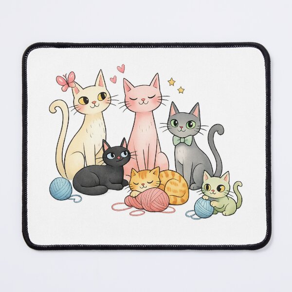 Item preview, Colorful Cat Family - Cute Kittens with Yarn Balls Illustration designed and sold by myforestfog.