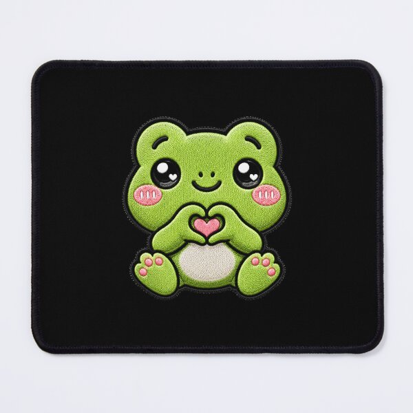 Item preview, Cute Frog Heart Hands Embroidery Patch | Kawaii Chibi Frog designed and sold by ColorSplash123.