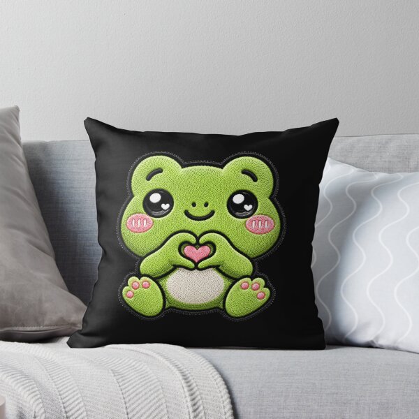 Item preview, Cute Frog Heart Hands Embroidery Patch | Kawaii Chibi Frog designed and sold by ColorSplash123.