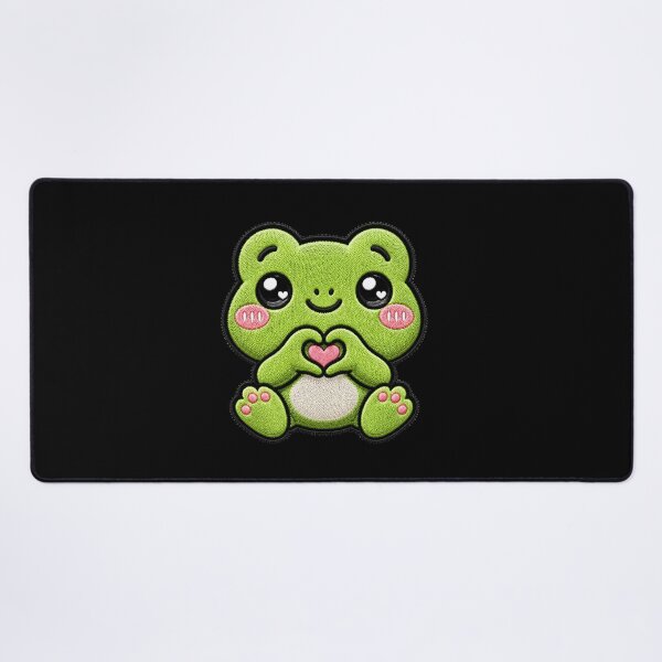 Item preview, Cute Frog Heart Hands Embroidery Patch | Kawaii Chibi Frog designed and sold by ColorSplash123.