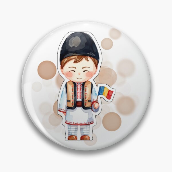 Item preview, Romanian Boy in Traditional Folk Costume Holding Romania Flag designed and sold by iamKRUK.