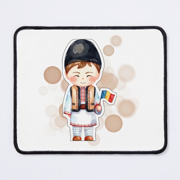 Item preview, Romanian Boy in Traditional Folk Costume Holding Romania Flag designed and sold by iamKRUK.