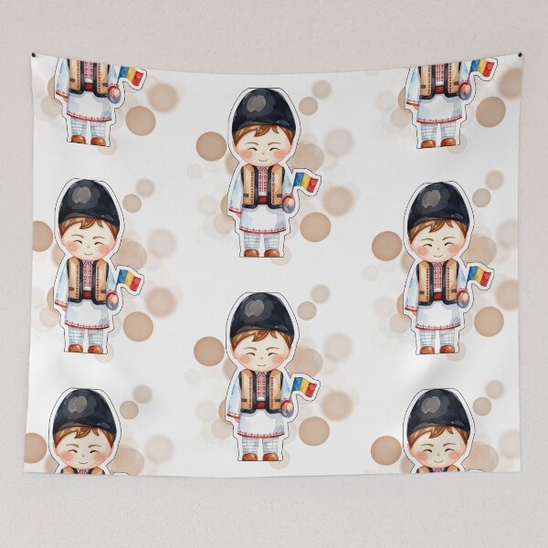 Item preview, Romanian Boy in Traditional Folk Costume Holding Romania Flag designed and sold by iamKRUK.