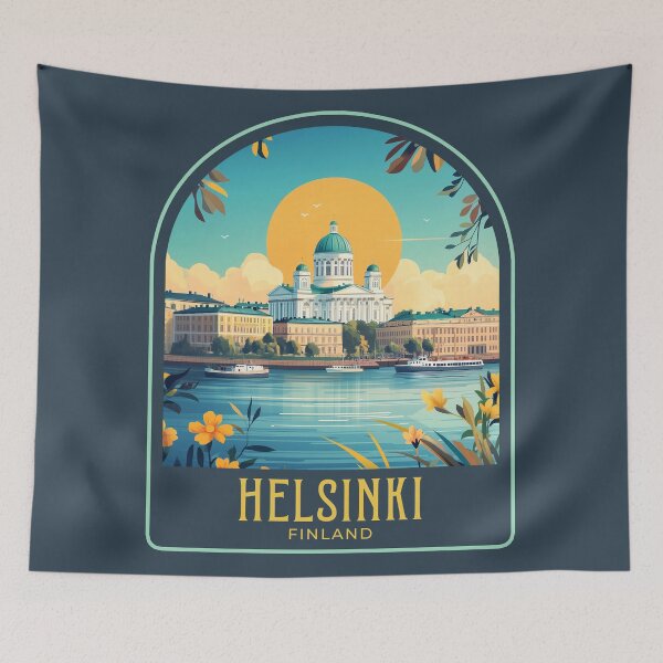 Item preview, Helsinki Vintage Travel Illustration designed and sold by HomeLivingCo.