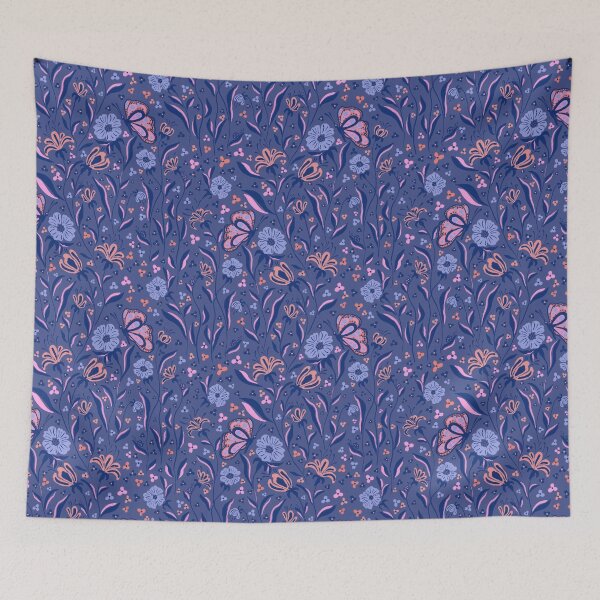 Item preview, Elegant Midnight Blue Butterfly Folk Pattern designed and sold by AneissPiaf.