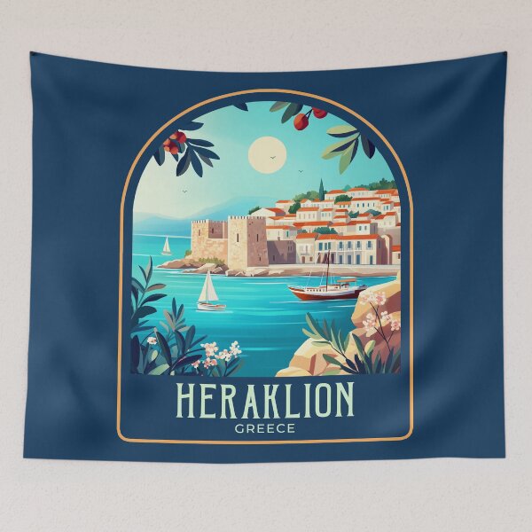 Item preview, Heraklion Vintage Travel Illustration designed and sold by HomeLivingCo.