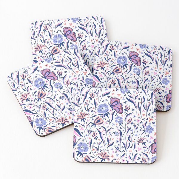 Item preview, White Whimsical Butterfly and Wildflower Folk Pattern designed and sold by AneissPiaf.