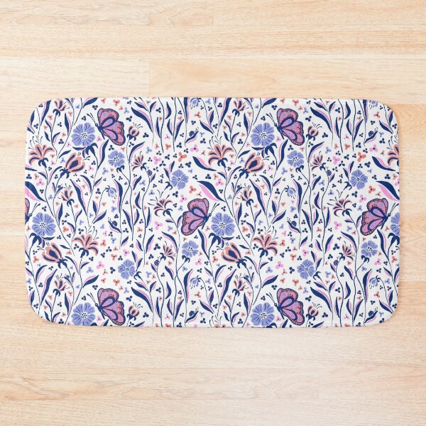 Item preview, White Whimsical Butterfly and Wildflower Folk Pattern designed and sold by AneissPiaf.
