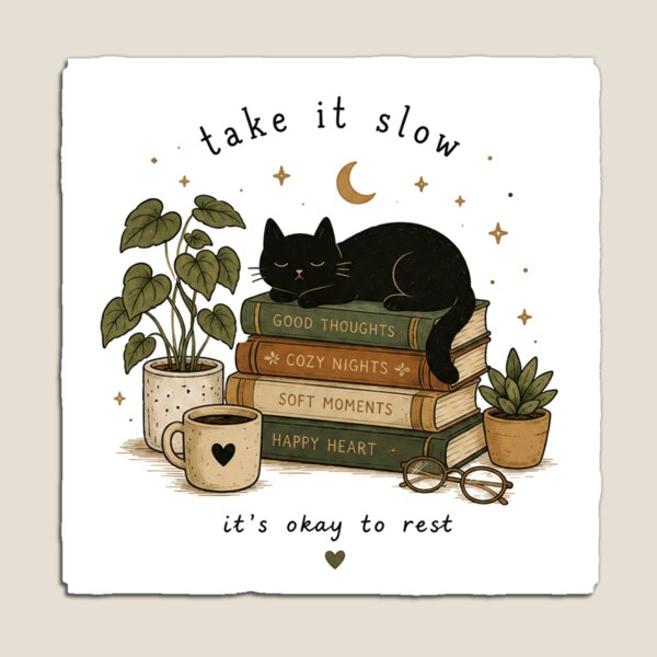 Item preview, Take It Slow Black Cat Cozy Reading Aesthetic | Cottagecore Relaxing Vibes designed and sold by NBT-NOVA.