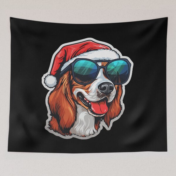 Item preview, Happy Beagle in Santa Hat with Sunglasses Christmas Dog Design Gift designed and sold by CyfroweMysli.