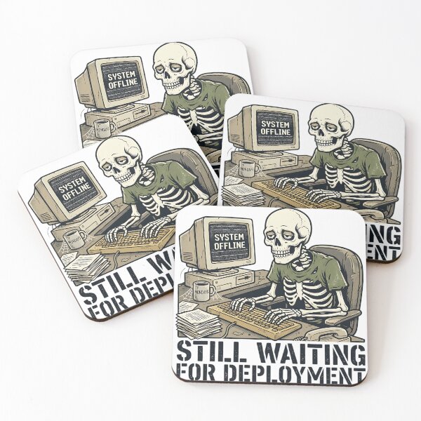 Item preview, Still Waiting for Deployment Funny Skeleton Developer Meme designed and sold by Urben Loop.