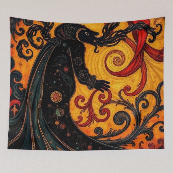 Item preview, Black Monster on Floral Background in Ochre Tones designed and sold by RAISC.