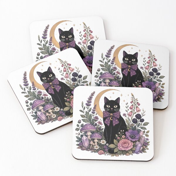 Item preview, Cosmic Celestial Black Cat Botanical Garden Sticker   designed and sold by Jaideep Walia.